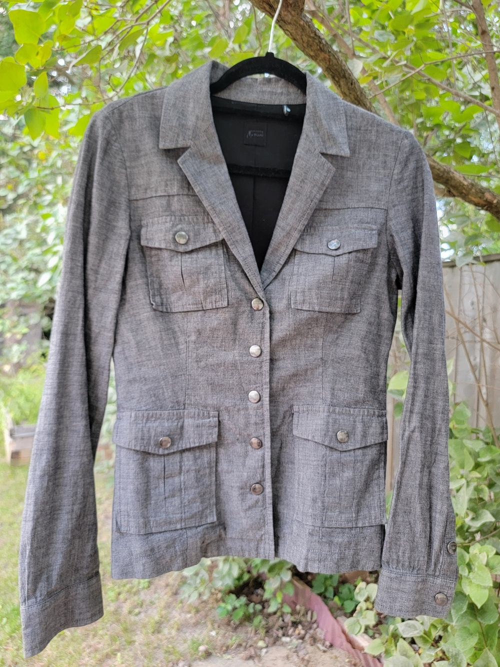 GUESS 100% Cotton Gray Button-Front Utility Jacket Y2K